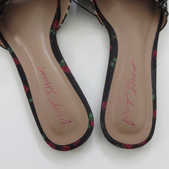 (#A) BETSEY JOHNSON Floral  SLIDES SANDALS OVERSIZE BOW FLATS - Picture 3 of 5